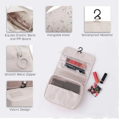 Miniatura 5 de Neceser colgante, organizador de viaje de gran capacidad para artículos de tocador, tela Oxford impermeable, bolsa de cosméticos de viaje con gancho