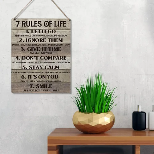 Miniatura 3 de Qious Letreros de Regalo Inspiradores 7 Reglas de la Vida Déjalo Ir Ignóralos Dale Tiempo No Compares Mantente Tranquilo Letrero Colgante de Madera