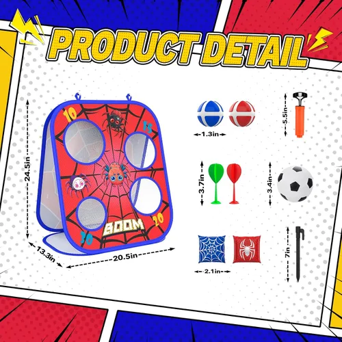 Miniatura 9 de Juego de Lanzamiento de Bolsas de Frijoles Araña, Tablero de Cornhole 3-en-1, Juguetes al Aire Libre para Niños, Actividad de Fiesta Familiar