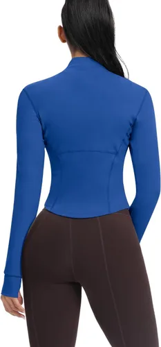 Miniatura 103 de AVGO Chaquetas de entrenamiento recortadas para mujer, con cremallera, ajustadas, atléticas, con agujeros para el pulgar