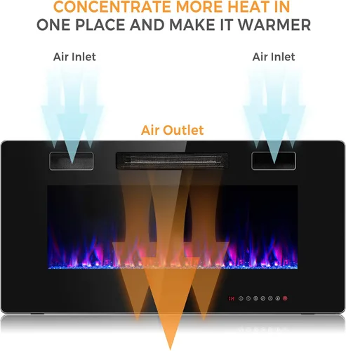 Miniatura 5 de ORALNER Chimenea eléctrica de 36 pulgadas, empotrada y montada en la pared con 12 efectos de llama, 5 brillo, control remoto y temporizador de 8