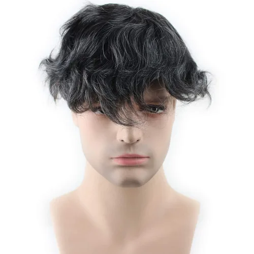 Miniatura 2 de Voloria Encaje francés de cabello humano real con PU piel fina Stock Toupee Hair Pieces 1B Mix 20% Color de pelo gris Mezcla 1B 20% cabello gris
