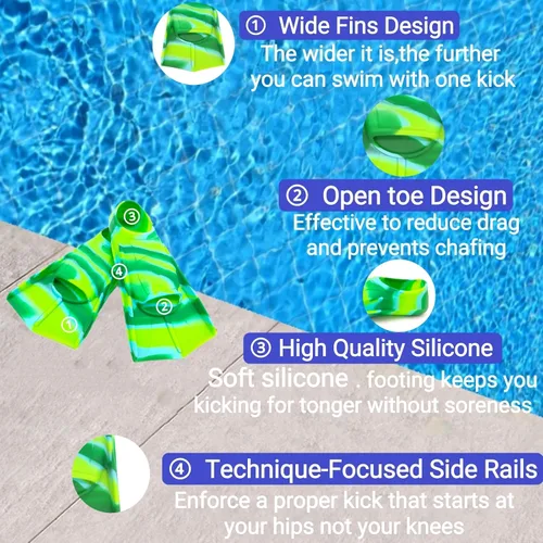 Miniatura 6 de Swimming Training Fins,Comfortable Silicone Flippers for Swimming and Diving,Size Suitable Kids Girls Boys Adult BG-Green Grassland