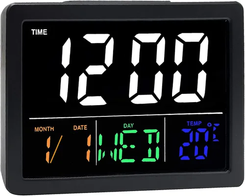 Reloj despertador digital LCD, pantalla grande a color con función de repetición, temperatura, semana, fecha, hora, fuente de batería simple para