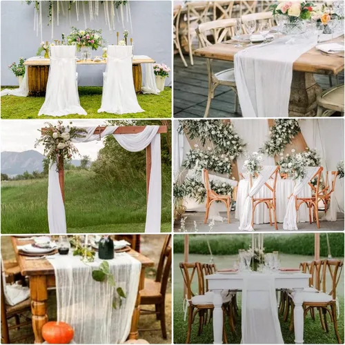 Miniatura 4 de Paquete de 15 caminos de mesa de estopilla de 6 pies, camino de mesa de tela de queso de 35x72 pulgadas, caminos de mesa de gasa bohemios para boda