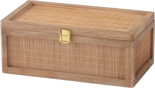 Miniatura 9 de Caja decorativa de bambú natural con tapas, juego de 2 cajas decorativas únicas, caja de recuerdos de boda bohemia, caja de memoria con tapa