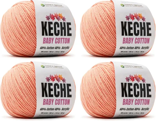 Miniatura 46 de Keche Hilo de algodón, 60% algodón, 40% hilo acrílico, hilo de algodón suave para crochet y tejer, hilo amigurumi, 1 madeja/bola, 1.76 onzas (50g)
