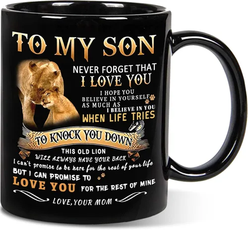 Shqiueos Regalos inspiradores para el día del padre para hijo de mamá a mi hijo, taza de león, regalo de cumpleaños para hijo de parte de mamá, te