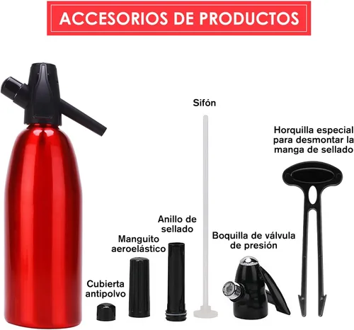 Miniatura 5 de Sifón de soda, máquina de agua carbonatada de 1 litro, máquina de refrescos, máquina portátil de agua con gas de aluminio para el hogar, bar, hacer