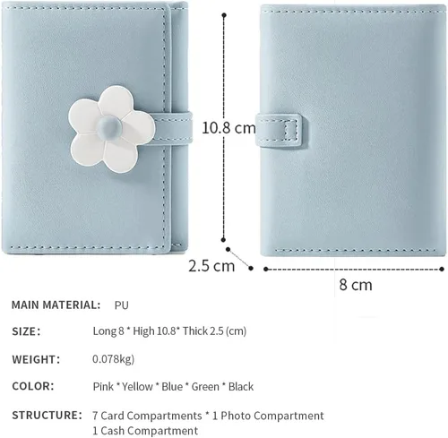 Miniatura 6 de MEISEE Billetera pequeña para niñas y mujeres, billetera de tres pliegues, bolsillo para efectivo, con estampado de flores, monedero con ventana