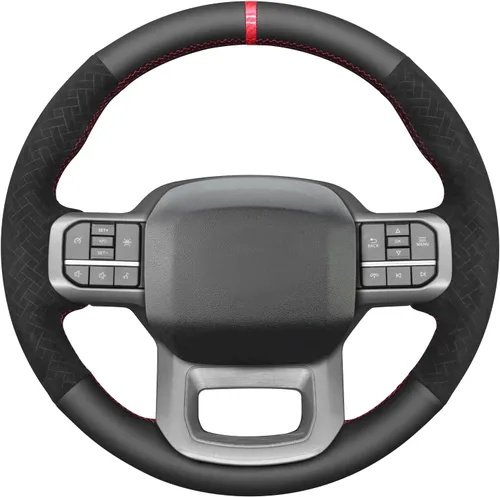 Miniatura 6 de MEWANT Funda de volante de automóvil brillante de fibra de carbono y gamuza cosida a mano para Ford F-150 2021-2023 / F-150 Lightning 2022-2023