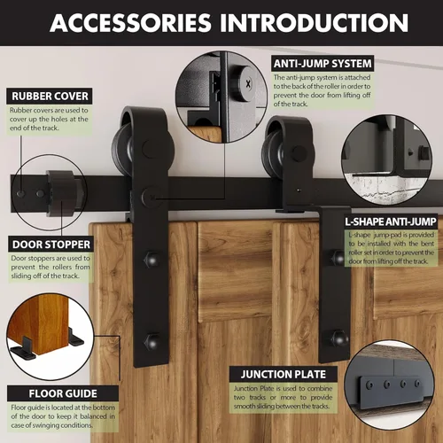 Miniatura 4 de Homacer juego de accesorios para puerta corrediza de granero, para puertas dobles/dos puertas, riel de 4 pies, diseño corredizo clásico, para Kit