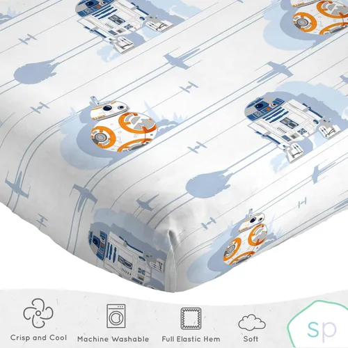 Miniatura 3 de Saturday Park Star Wars Droids - Juego de sábanas tamaño Queen, 4 piezas, 100% algodón orgánico, con certificación R2-D2 y BB-8, certificado GOTS