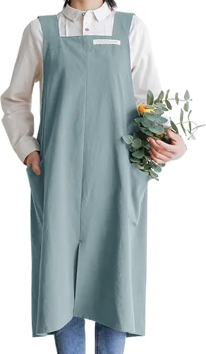 Miniatura 10 de HANEE Delantales de algodón para mujer y hombre Delantal cruzado con bolsillos Verde azulado profundo