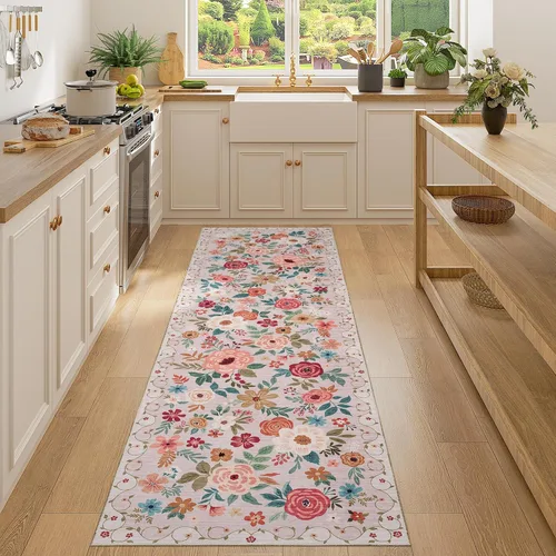 Miniatura 223 de DUKINO Alfombra de área de 6 x 9 pies, alfombra floral para sala de estar, ligera, antideslizante, lavable, alfombra de interior de pelo bajo
