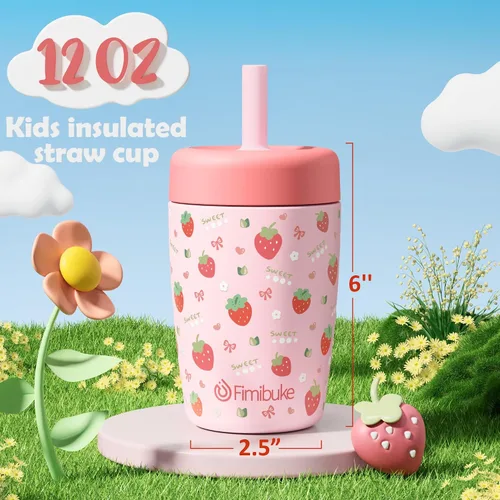 Miniatura 2 de Fimibuke Vasos para niños y niños pequeños, a prueba de derrames, 12 onzas, con aislamiento Capybara, vaso de paja para niños pequeños, botella