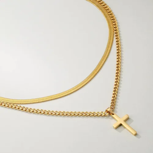 Miniatura 4 de Collar de cruz para hombres y niños, de acero inoxidable en capas, cadena de espiga cubana, colgante de cruz religiosa, joyería de moda, regalos