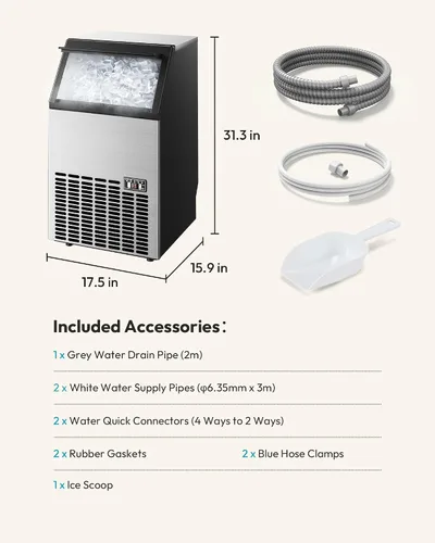 Miniatura 7 de EUHOMY - Máquina comercial para hacer hielo de acero inoxidable, 95 libras de producción diaria, 15 kg de capacidad de almacenamiento de hielo