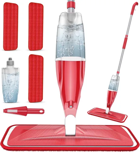 Miniatura 10 de Trapeadores en aerosol para limpieza de suelos de madera dura: mopas húmedas EXEGO con 5 almohadillas recargables de microfibra para Swiffer Morado