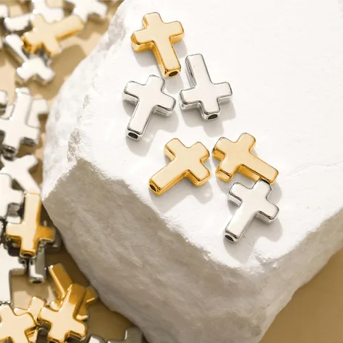 Miniatura 7 de 400 cuentas cruzadas a granel para hacer joyas, dijes espaciadores de crucifijo de plástico CCB dorado y plateado, mini cuentas sueltas religiosas