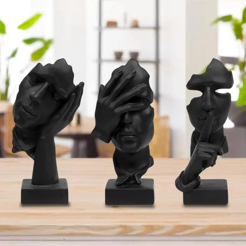 Miniatura 3 de aboxoo 3 piezas Estatua del pensador, Figura de arte abstracto El silencio es oro, Esculturas modernas de resina No oír, No ver, No hablar