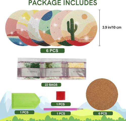 Miniatura 2 de Temlum Juego de 6 Piezas de Posavasos de Pintura de Diamantes, Posavasos de Arte de Diamantes de Paisaje Abstracto para Principiantes, Adultos