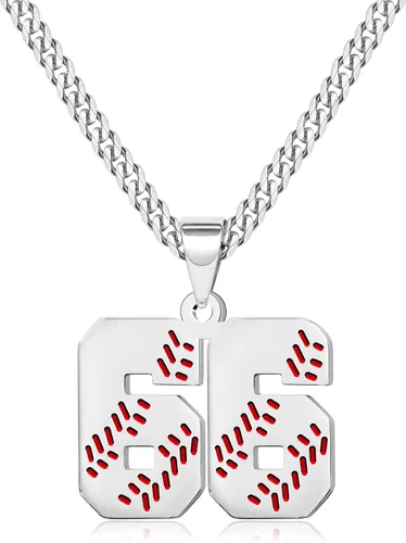 Miniatura 75 de Btysun Collares de béisbol de béisbol número 0-99 dijes de acero inoxidable para hombres, regalos de béisbol, papá, marido, regalo de Navidad
