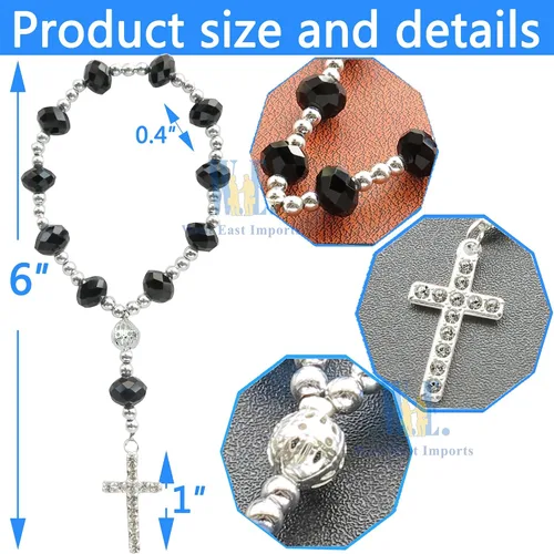 Miniatura 3 de 12 pulseras de rosario de cristal con diamantes de imitación, cruz, bautismo, boda, primera comunión, recuerdo de quinceañera, regalo conmemorativo
