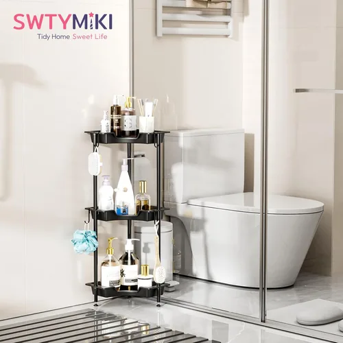 Miniatura 7 de SWTYMIKI Organizador de ducha esquinero de acero inoxidable, estantes de almacenamiento de ducha con 11 ganchos, paquete de 2 organizadores de ducha