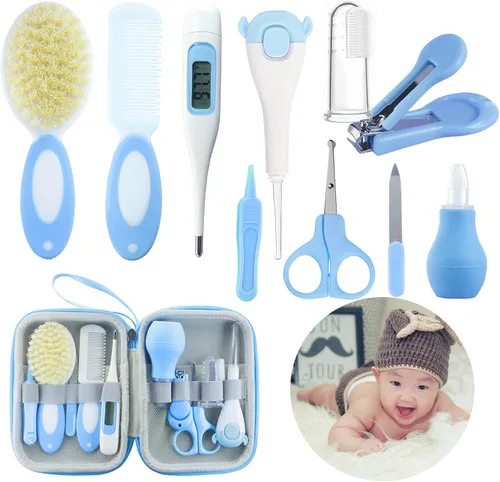 Kit de cuidado del bebé, kit de aseo para bebés, artículos esenciales 10 en 1 para recién nacidos, cortaúñas para bebés, cepillo para bebés, peine