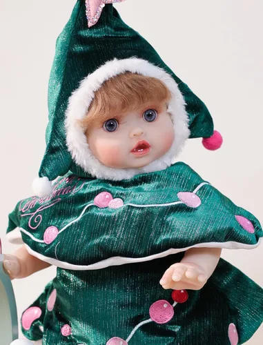 Miniatura 12 de Muñecas de bebé, 18 pulgadas realista Reborn Full Vinyl Baby Doll con pelo rizado marrón, pecas pintadas a mano y acogedor traje rojo para niñas a