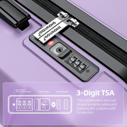 Miniatura 4 de SHOWKOO Equipaje Sets Expandible PC+ABS Durable Maleta Doble Ruedas TSA Lock 3pcs, Púrpura lavanda, Juegos de equipaje Hardsie
