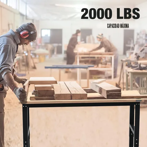 Miniatura 2 de WORKPRO Banco de trabajo ajustable de 60 pulgadas, estación de trabajo resistente con parte superior de madera de goma, capacidad de carga de 2000
