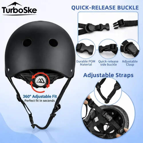 Miniatura 3 de Casco de patineta, casco BMX, casco multideporte, casco de bicicleta para niños, jóvenes, hombres, mujeres Negro