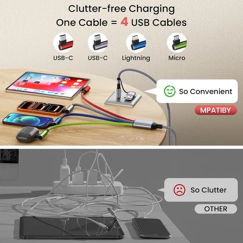 Miniatura 4 de Cable de carga múltiple USB C, cable de carga USB A/C a USB C, cable de carga dual tipo C, cable de carga múltiple 4 en 2 con 4 conectores tipo C