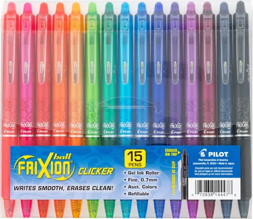 Pilot FriXion Bolígrafos de gel borrables, punta fina de 0.7 mm, paquete de 15 colores surtidos Surtido 15