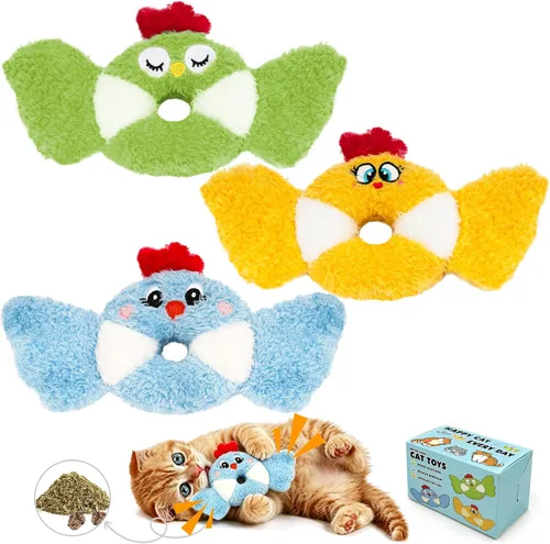 Retro Shaw Juguete de pájaro para gatos con hierba gatera y vid plateada, juguete interactivo realista para gatitos con sonido arrugado para gatos
