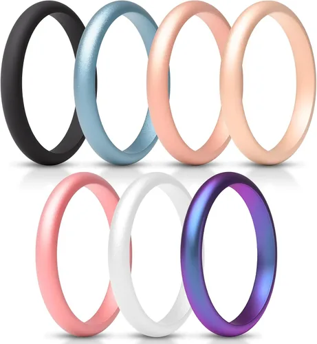 Miniatura 13 de ThunderFit - Realzadores de anillos de silicona delgados y apilables para mujer, alianzas de boda de silicona, 2.5 mm de ancho y 2 mm de grosor