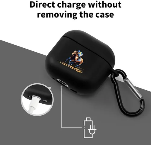 Miniatura 3 de Horse Racing - Funda suave compatible con AirPods 4 con hebilla colgante de carga LED visible