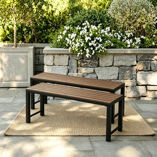 Miniatura 7 de Black Outdoor Bench, Outdoor Metal Backless Bench Set of 2, 46" Patio Garden Bench for Outdoor, All Wheather Outdoor Bench for Garden, Backyard