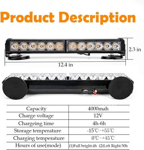 Miniatura 2 de Barra de Luces de Emergencia Inalámbricas Ámbar/Blancas con Batería para Asesor de Tráfico, Baliza LED Estroboscópica de Advertencia para Techo