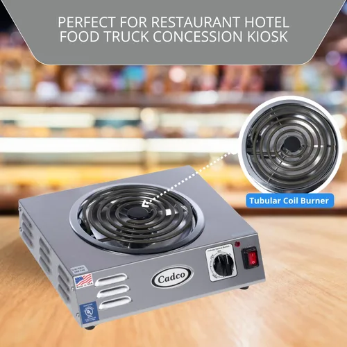 Miniatura 5 de Cadco CSR-3T - Placa caliente eléctrica portátil de 14" para encimera de alta potencia con un quemador tubular para restaurante, hotel, camión