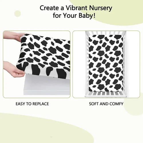 Miniatura 6 de Sábana bajera ajustable para cuna con estampado de vaca, sábana bajera estándar para cuna, suave y transpirable, sábana para cuna de bebé para niña