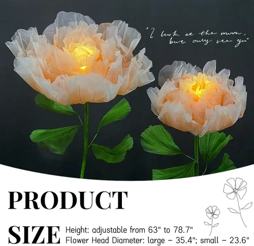 Miniatura 4 de Decoración de Flores Gigantes con Luz, 6.56 Pies Organza Floral Eléctrica Grande de Apertura Automática con Luz Parpadeante para Boda Cumpleaños