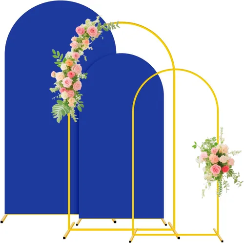 Miniatura 14 de Soporte de arco de boda y juego de cubierta de arco color melocotón de 2 piezas (7.2 pies, 6 pies) Soporte de telón de fondo de metal para fiestas