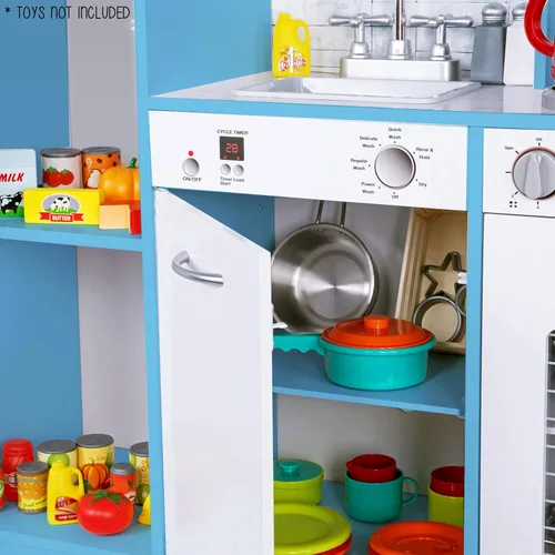 Miniatura 8 de Lil' Jumbl Set de Cocina Infantil, Cocina de Madera de Juguete, Heladera con Hielo Operada a Batería y Microondas con Sonido Realista, Incluye Ollas