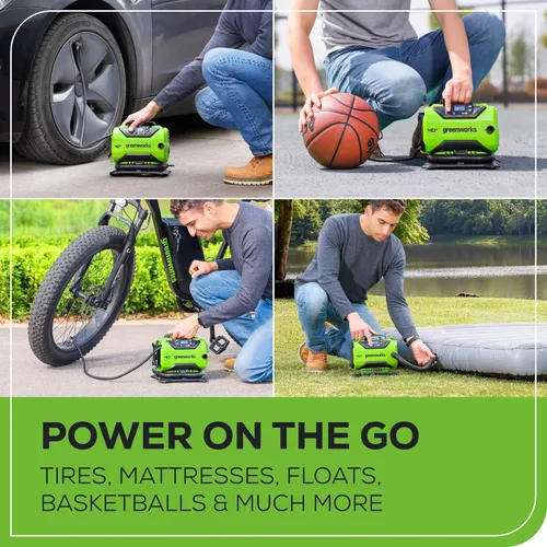 Miniatura 6 de Greenworks Inflador de neumáticos inalámbrico de 24 V con batería USB de 2 Ah y cargador de 2 A, compresor de aire portátil (160 PSI) con apagado