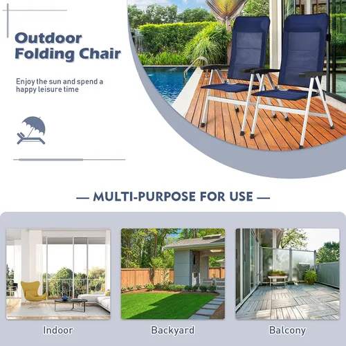 Miniatura 6 de Giantex Juego de 2 sillas de patio, sillas plegables para exteriores, sillón reclinable de respaldo alto con reposacabezas y reposabrazos, 7