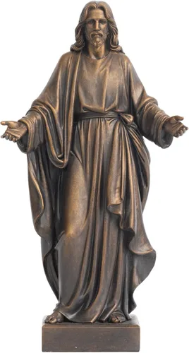 Miniatura 8 de Estatua de Jesús de 12 pulgadas con brazos abiertos, figura de Jesucristo pintada a mano en túnica azul, escultura religiosa de resina realista