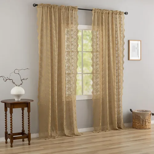 Miniatura 31 de YJ YANJUN Cortinas traslúcidas negras de 54 pulgadas de largo, panel de cortina de encaje gótico victoriano para cocina, cortinas cortas de Negro
